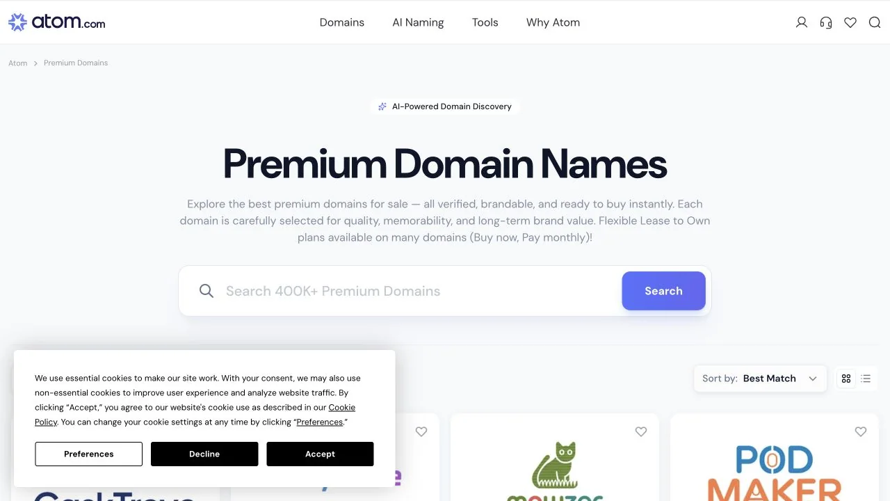 Atom.com product interface