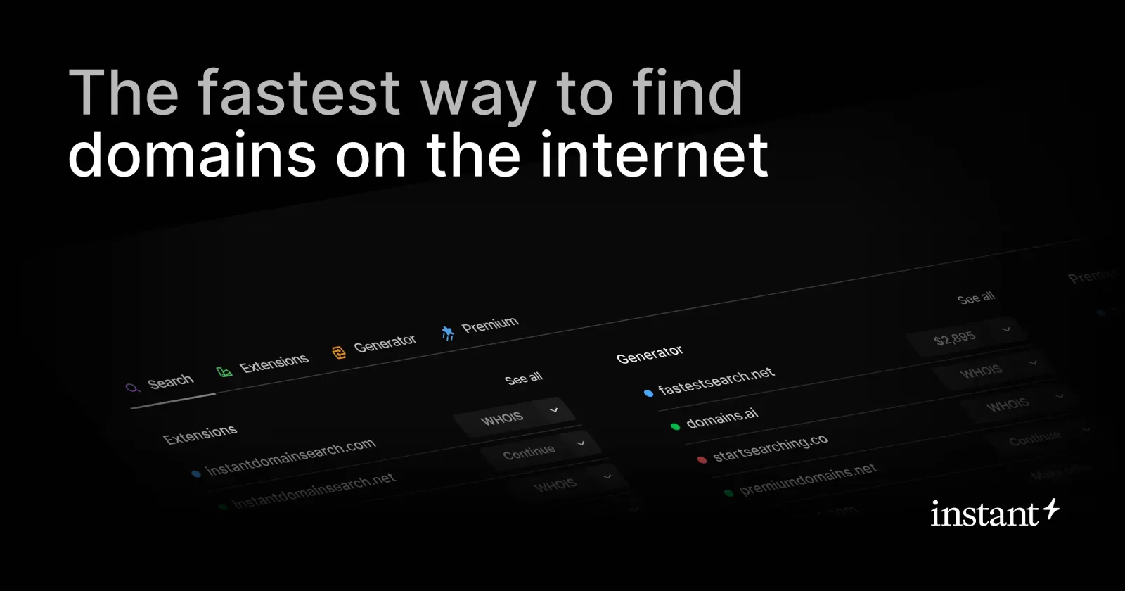 Instant Domain Search product interface
